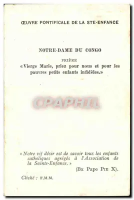 Notre-Dame w Kongo — Najświętsza Maryja z Dzieciątkiem — dzieło papieskie Dziecka Świętego — Rewers