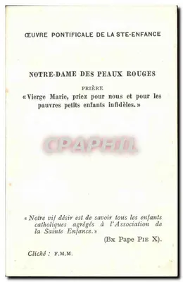 Notre-Dame des Peaux Rouges — Modlitwa dla nieufnych dzieci — dzieło pontyfikalne Świętego Dziecka — Rewers