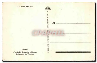 Stara pocztówka Rybacy z oryginalnych akwarel Jacques le Tanneur — Rewers