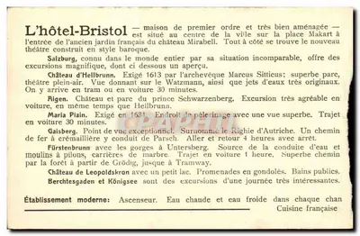 Salzbourg — Hôtel Bristol — éditeur Anton Kiener, n° de série non visible — Verso