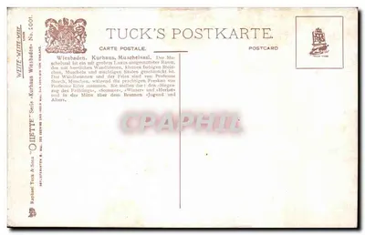 Wiesbaden Kurhaus, Muschelsaal — wydawca Tuck & Sons, seria 'Weite-Weite' n°2001 — Rewers