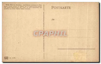 Burg Eltz — castelo medieval — editor A. studie Karten vom Rhein, n° 126 — Verso