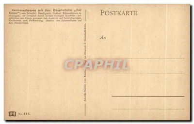 Assmannshausen z zamkiem malarza 'Zur Krone' — widok na Ryn, stacja linii tramwajowej w Bechstedt — wydawca Astudio-Karten, n° 116 — Rewers