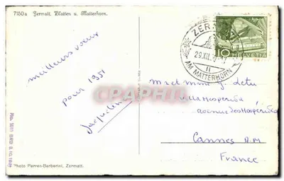 Zermatt. Blatten e Matterhorn — Foto Perren-Barberini, Zermatt, n°7150a — Verso