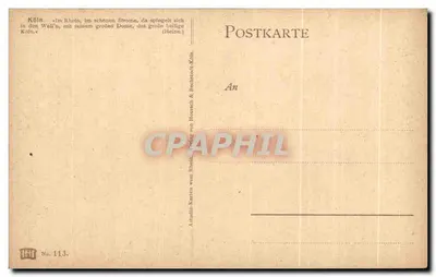Köln — Ansicht des Rheins und der Kathedrale — Verlag Astudio-Karten von Rhein, Nr. 113 — Rückseite