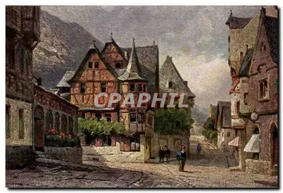 Bacharach — rua animada com casas de madeira — editor Astudia-Karten, n° 122