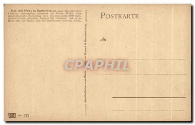 Bacharach — rua animada com casas de madeira — editor Astudia-Karten, n° 122 — Verso
