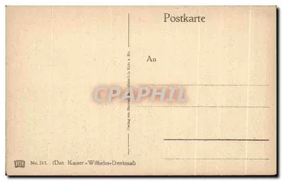 Das deutsche Eck a Coblenza — vista del monumento dell'imperatore Guglielmo — editore Verlag von Hursel a Colonia a. Rh. — n° 315 — Verso