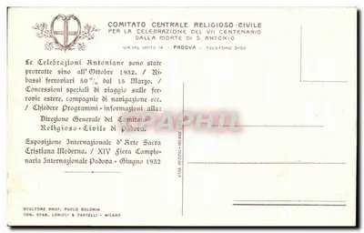 VII Centenário de Antonin — Medalha comemorativa oficial — Editor Ufficiali — Verso