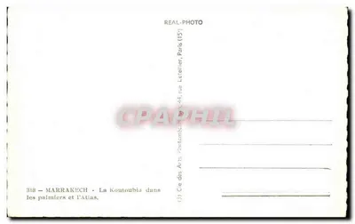 Marrakech — Koutoubia wśród palm i Atlasu — REAL-PHOTO, Paryż — Rewers