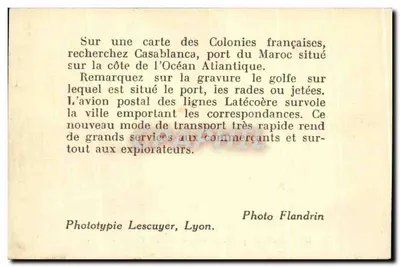 Avião postal sobrevoando Casablanca — série 50 — Fototipia Lescuyer, Lyon — Verso