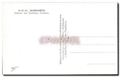 Widok wnętrza grobów Saadianów — Marrakech — Wydawnictwo André Leconte — Rewers