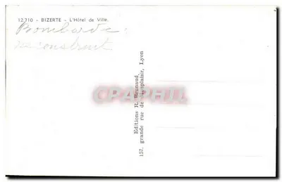 BIZERTE — O Palácio Municipal — Edições R. Brunaud, Lyon — Verso
