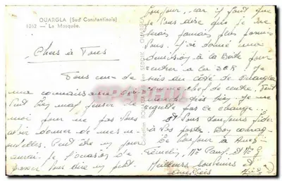 Bilhete postal antigo Ouargla — A Mesquita — Verso