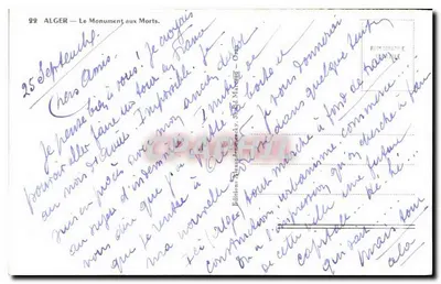 Alger — Monument dei Morti — Edizione Alphonse Vannelle — Verso