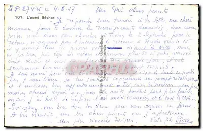 Oued Béchar — visão do rio cercado de palmeiras — Edição R. Departamental, n° 107 — Verso