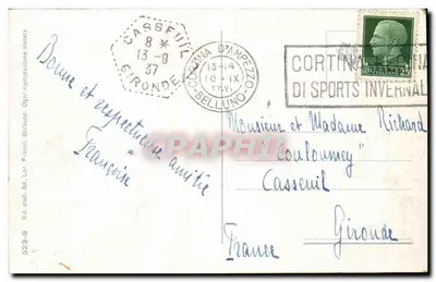 Dolomity Ampezzane: Jezioro Landro m. 1407 z M. Cristallo m. 3199 — Wyd. stub. fot. Franzl. Bolzano, n° 523-9 — Rewers