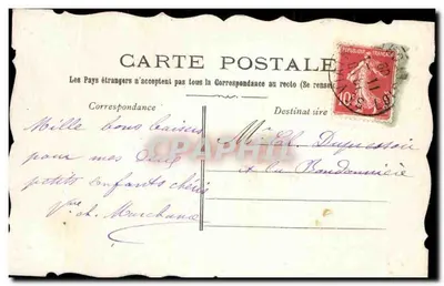 Duas meninas com buquê de flores — Boa festa — Carta postal francesa — Verso