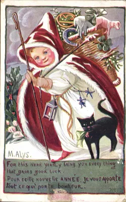 Bilhete postal antigo Fantasia Natal Christmas Gato Cachorro Criança Pai Natal Brinquedos Elefante