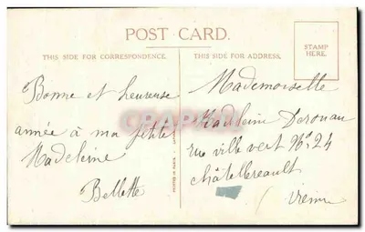 Bilhete postal antigo Fantasia Natal Christmas Gato Cachorro Criança Pai Natal Brinquedos Elefante — Verso