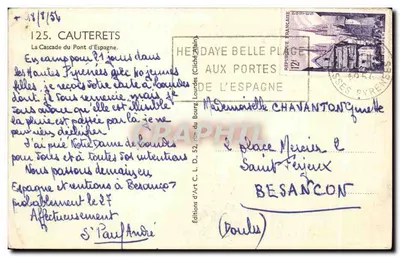 Wodospad Mostu Hiszpańskiego — Cauterets — Wydawnictwo Sztuki C. L. D. (Bouliès) — Rewers