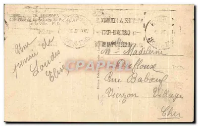 Widok mostu Pic du Jer i miasta — Lourdes — Wydawnictwo Palais - Lourdes — Rewers
