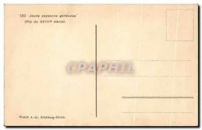 Młoda gospodyni z Genewy — Koniec XVIII wieku — Wehrli A.-G., Kilohberg-Zürich, nr 120 — Rewers