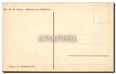 Dziewczyna z Waldkirch — Szwajcaria — wydawca Vehrli A.-G., Kilchberg-Zurich, n° 86 — Rewers