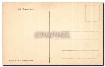Engadinerin — Sujeito feminino em traje tradicional — Wehrli A.-G., Kiichberg-Zürich, n° 93 — Verso