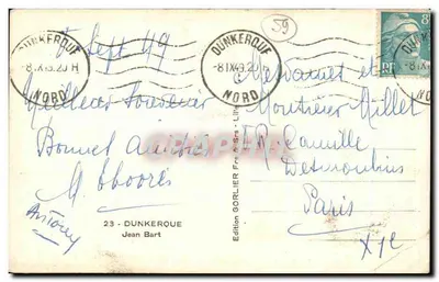 Estátua de Jean Bart em Dunkerque — editor Gorlier, n°23 — Verso
