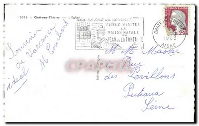 Iglesia de Château-Thierry — vista de la torre y del portal — Edición Glatigny — Reverso