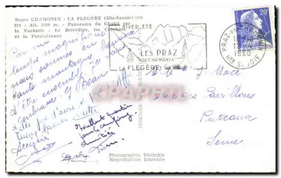 Super Chamonix - La Flégère (Haute-Savoie) — Panorama Chaletu na Vacherie, Belvédère i Crochues — Autentyczna fotografia zakazana — Rewers