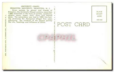Universidade Princeton — Capela — CPHTECHCOLOR 3-D NATURAL COLOR REPRODUCTION 7DK-630 — Verso