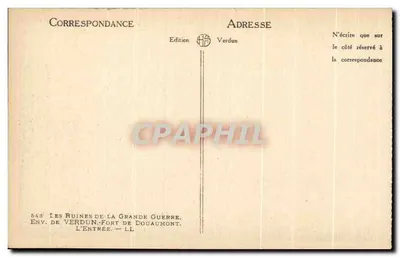 As Ruínas da Grande Guerra — Env. de Verdun - Forte de Douaumont — Edição Verdun, n° 543 — Verso