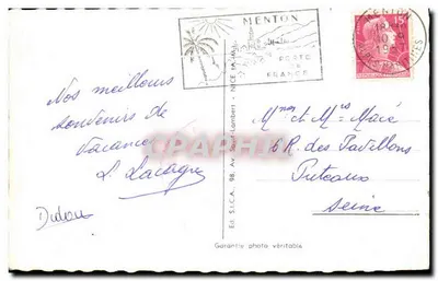 Menton-Garavan — Widok w kierunku granicy francusko-italiańskiej i Włoch — Wyd. S.I.C.A. — Rewers