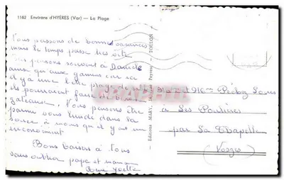 Ambiente de Hyères (Var) — A Praia — Edições Mary, n°1162 — Verso