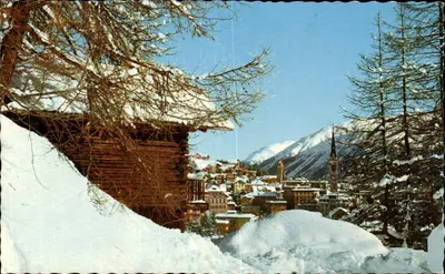 St. Moritz — vista invernal com igreja e montanhas — Photoglob-Wehrli AG, Zürich