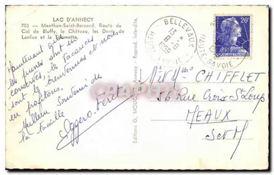 Lac d'Annecy — Route du Col de Bluffy, les Dents du Lanfon et la Tournette — Éditions G. Moucet, Annecy — Rewers