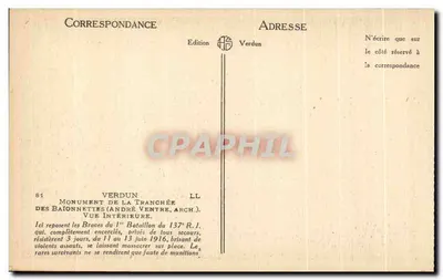 Monumento da Tranchée das Baïonnettes — Verdun — Edição Verdun — Verso
