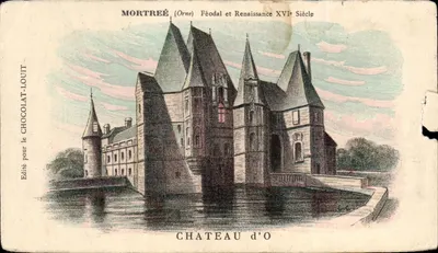 Bilhete postal antigo Mortree feudal e Renascimento Século XVl Castelo de O