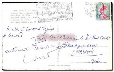 CPA Royan Interier de la nouvelle Eglise Architecte G Gillet — Verso