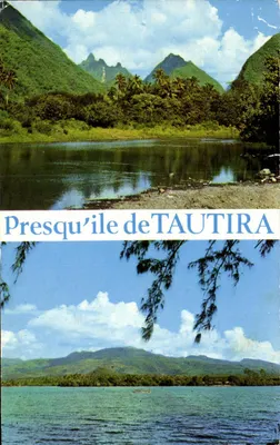 Presqu'île de Tautira — vue panoramique avec montagnes et rivière — éditeur Atelier des Impressions Artistiques
