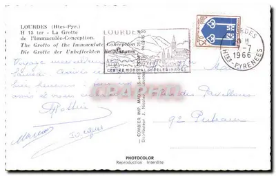 A Gruta de Lourdes — Nossa Senhora de Lourdes — Photocolor, editor Combier, n° H 15 ter — Verso