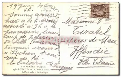Lourdes — Krzyż Bretoński i Bazylika — Wydawnictwo LABOUCHE Bracia, Toulouse — Rewers