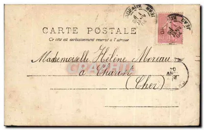 Ragazza sorridente — cartolina d'epoca 1904 — Complimenti da Bordeaux — Verso