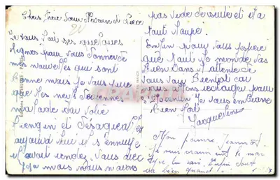 Enfants près d'une voiture — scène humoristique avec texte imprimé et manuscrit — éditeur Janser — Verso