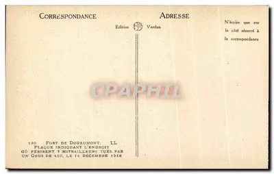 Fort de Douaumont — Placa comemorativa dos 7 metralhadores mortos — Edição Verdun — Verso