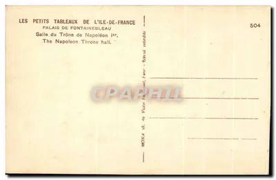 Sala do Trono de Napoleão I — Palácio de Fontainebleau — editor MONA, n° 504 — Verso