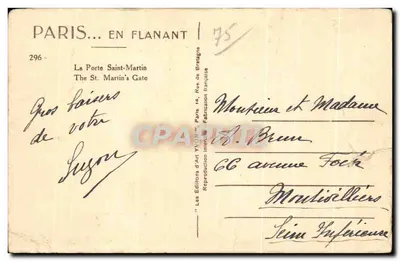 Bilhete postal antigo Paris En Flanant A Porta Saint Martin The St Martin s Gate — Verso