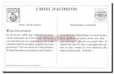 Funerais de Félix Faure — Carro de Coroas — Editor L'Aurore, Paris — Verso